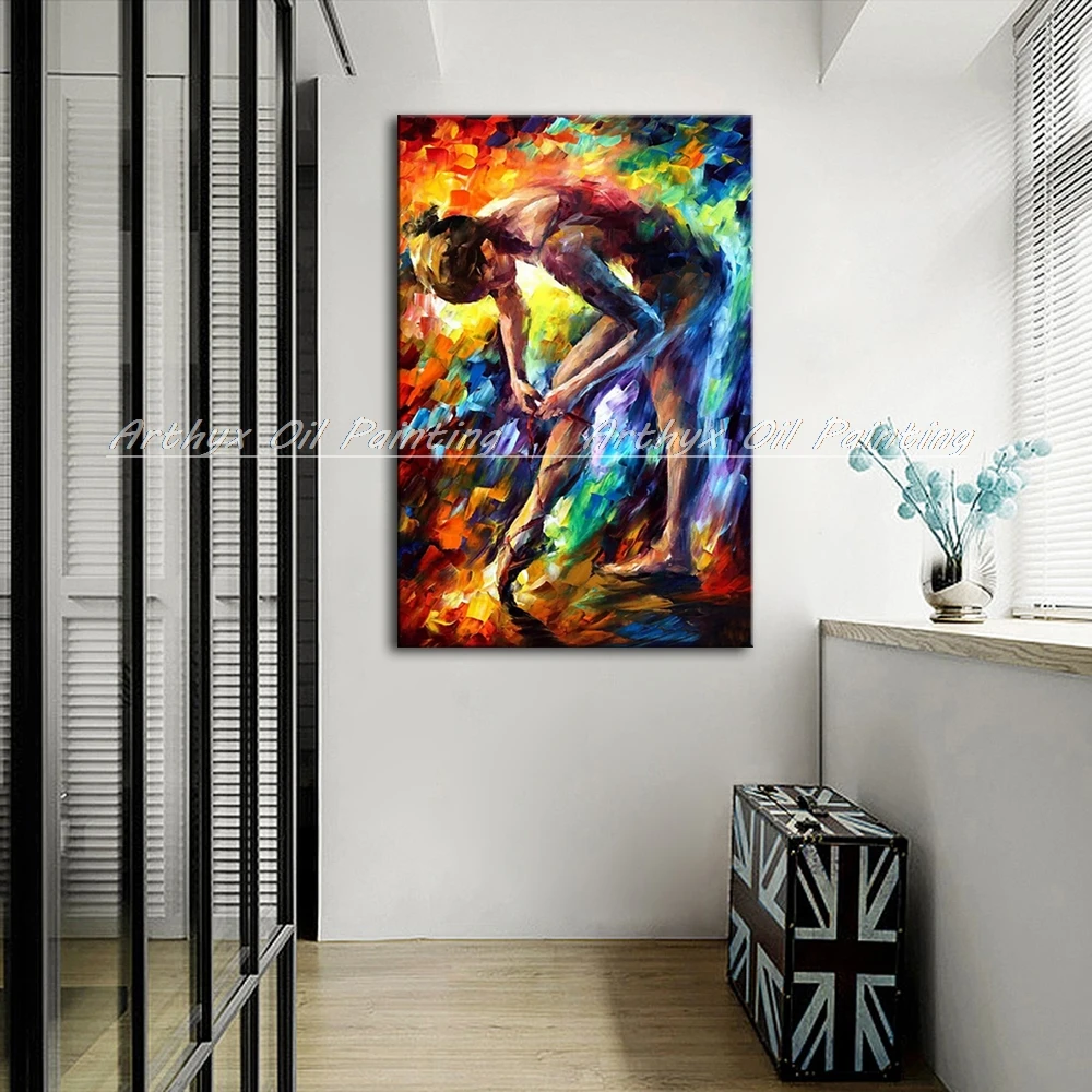 Ручная роспись балетный танцор палитра нож масляная живопись на холсте