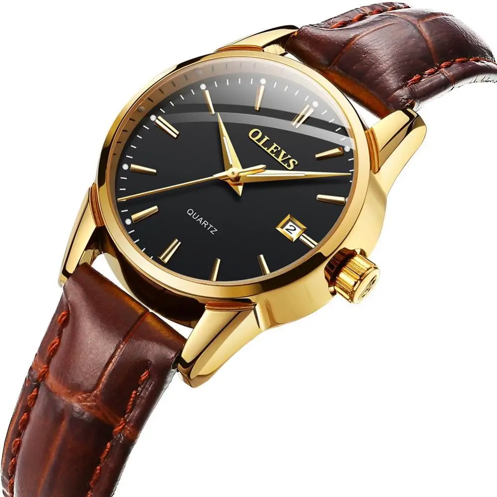 - Women-black OLEVS Простые Модные женские часы relojes mujer кожа день с датой часы женские светящиеся руки водонепроницаемые Wist часы - Цвет: - Women-black