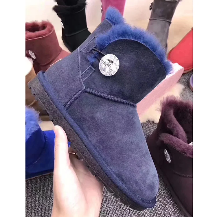 Navy Blue Модные зимние ботинки из натуральной овечьей кожи; классические женские ботинки в австралийском стиле; ботильоны с натуральным мехом; теплые шерстяные зимние ботинки; обувь - Цвет: Navy Blue