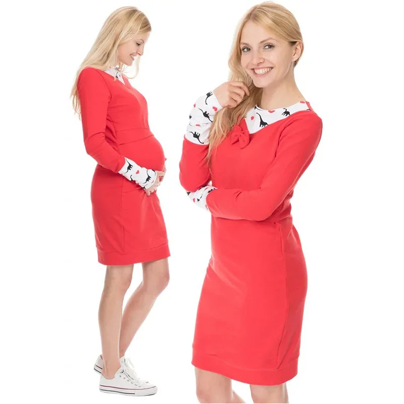 Осенние платья для кормящих мам с длинными рукавами халат женщин зимняя одежда