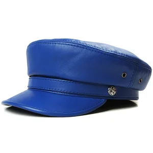 Новинка 2019, Темно-Синяя Женская кепка, Корейская версия, кожаная кепка на плоской подошве, Тонкий ретро-берет из овчины в английском стиле на весну и осень