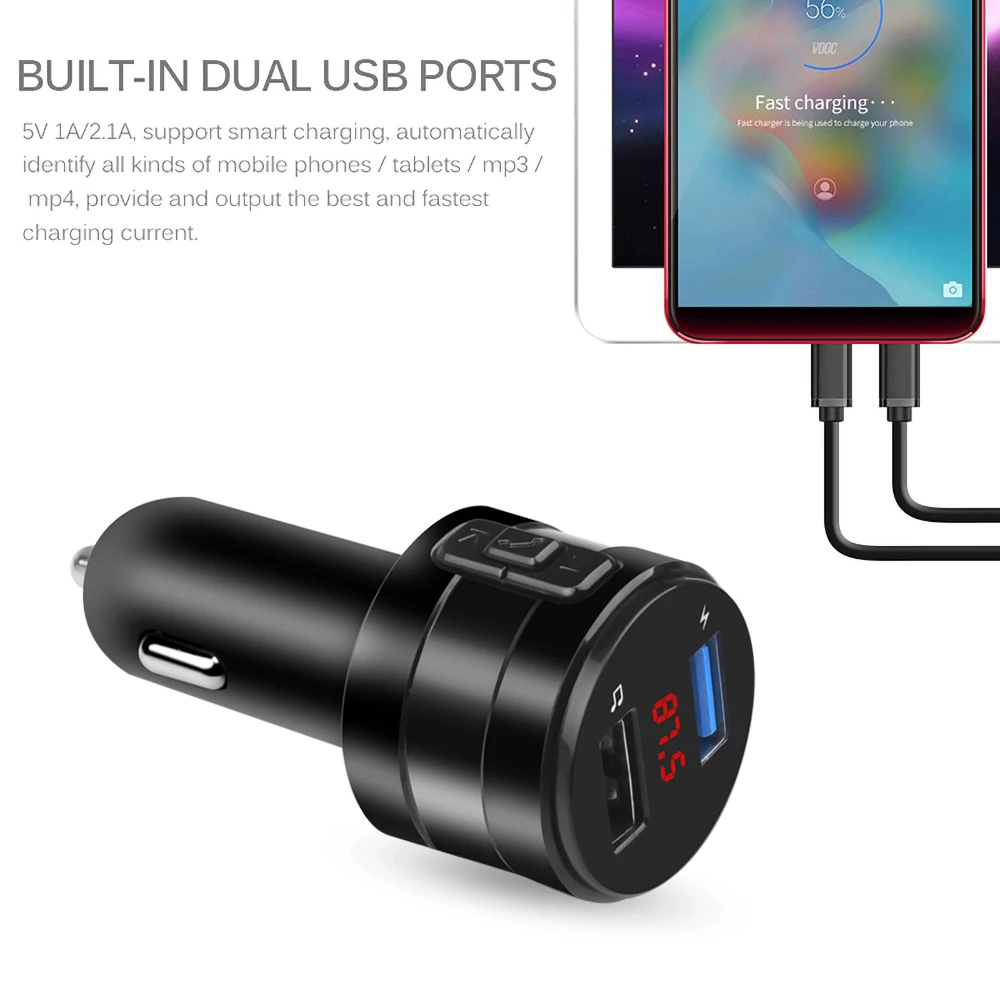 Автомобильный адаптер с двумя USB разъемами 3 1 А Bluetooth 4 2 FM передатчик зарядное