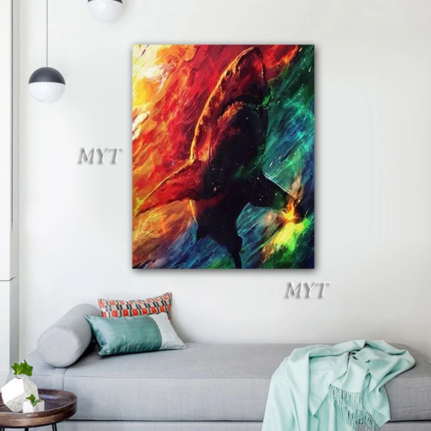Pure Hand-painted Abstract Shark Oil Painting Wall Canvas Art Acrylic Paintings Home Decoration Hangings Pictures Artwork | Дом и сад