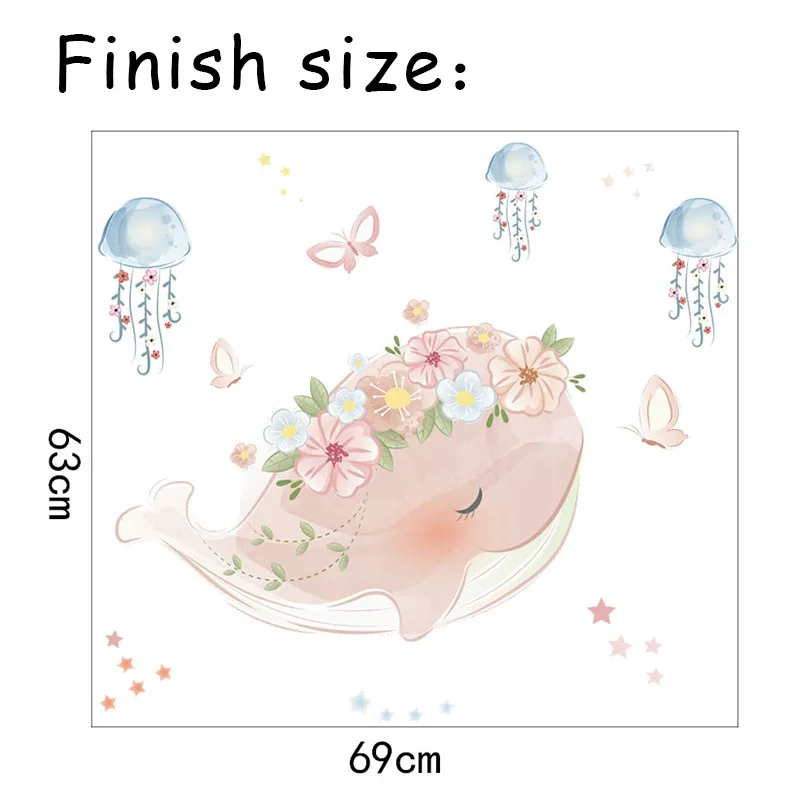 Милый Розовый Кит венок Медузы декоративные наклейки DIY домашний настенный