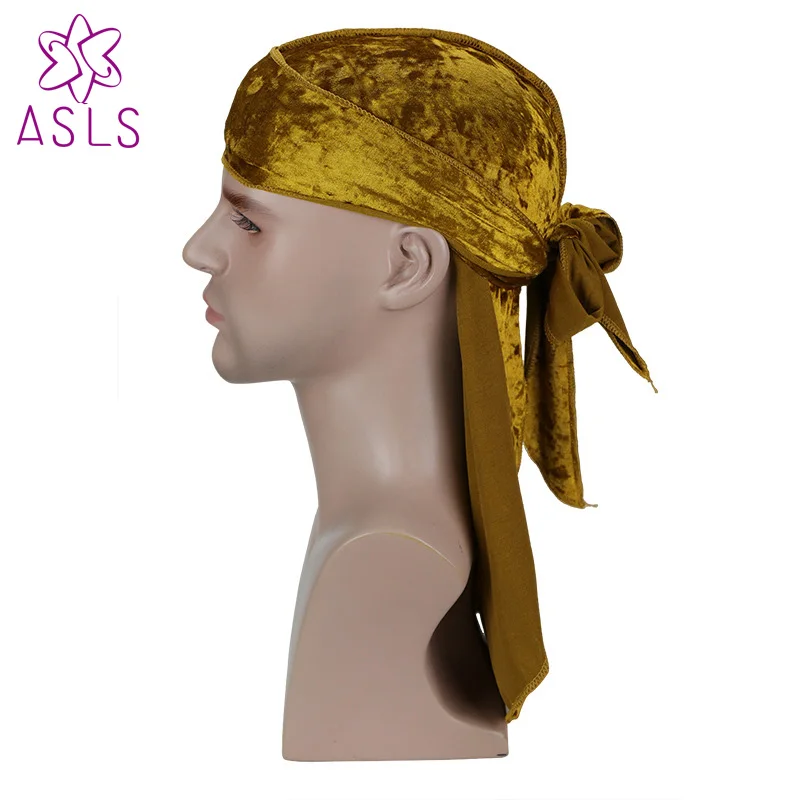 Новая модная бархатная Пиратская шапка с принтом Durag, удлиненный хвост для мужчин, головной убор для байкеров, повязка на голову, бандана, аксессуары для волос