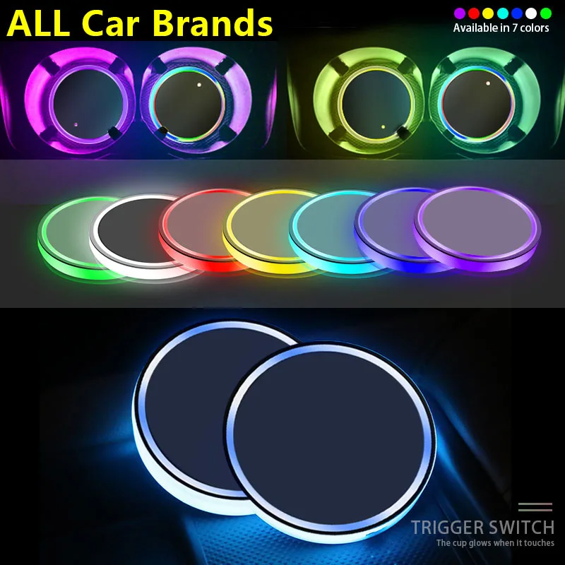

2pcs Car Cup Coaster LED Cup Holder Pad Atmosphere Light For VWs Volkswagens CC Polo T5 6R Golf 7 6 5 4 MK7 MK5 Passat B6 Touran