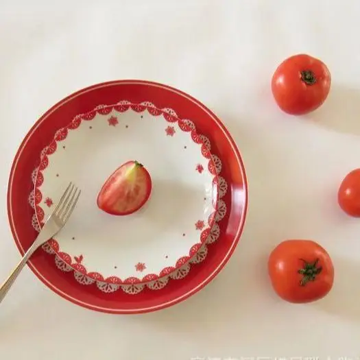 

Salad Fruit Porcelain Dish Set Red White Simplicity Style Dessert Candy Cake Dinner Plates Dinnerware
