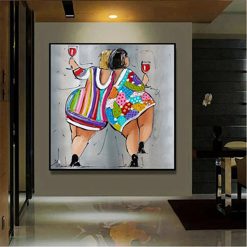 

Nordic Abstract figure Two Girls Holding Red Wine Back To Back Canvas Painting Print Wall picture For home interior decorate