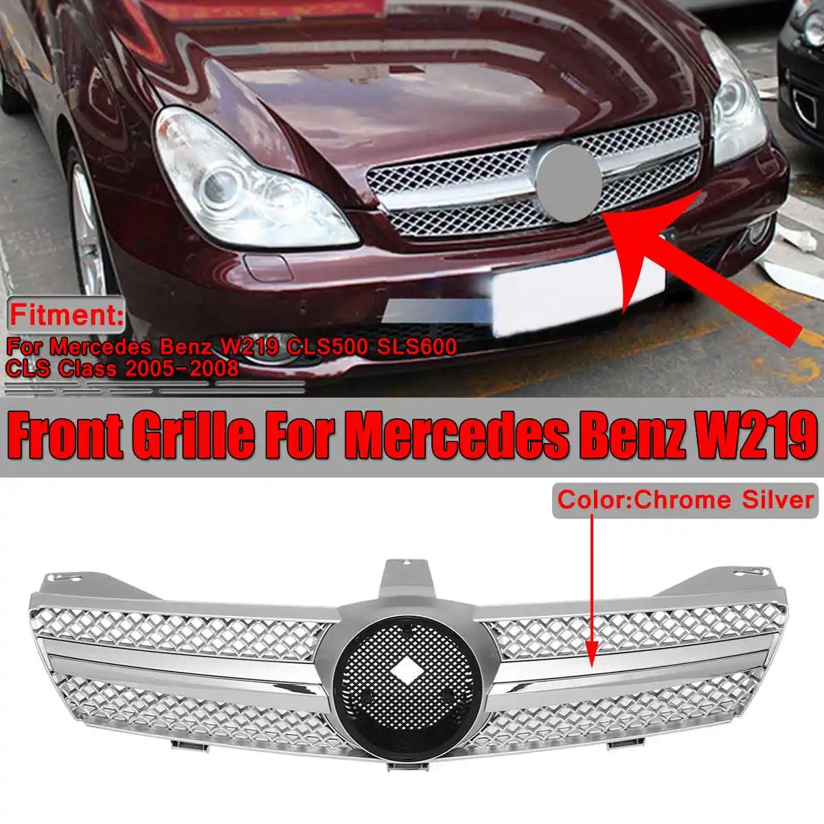Хромированная Серебристая решетка передняя бампера для автомобиля гриль Mercedes Benz