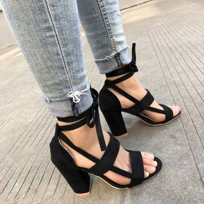 

Summer 2018.cross.tie Sandals.wear High Heels.cool Shoes With Heavy Heels