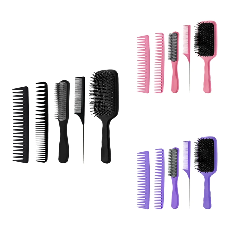 

5Pcs Paddle Hair Brush Set ,Detangling Brush Hair Comb Set Tangle Hairbrush for Long Thick Thin Curly Hair