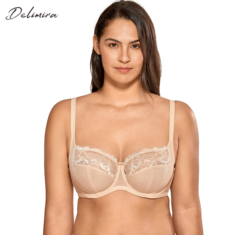 DELIMIRA Для женщин мягкий полный охват цветочный кружевной бюстгальтер на