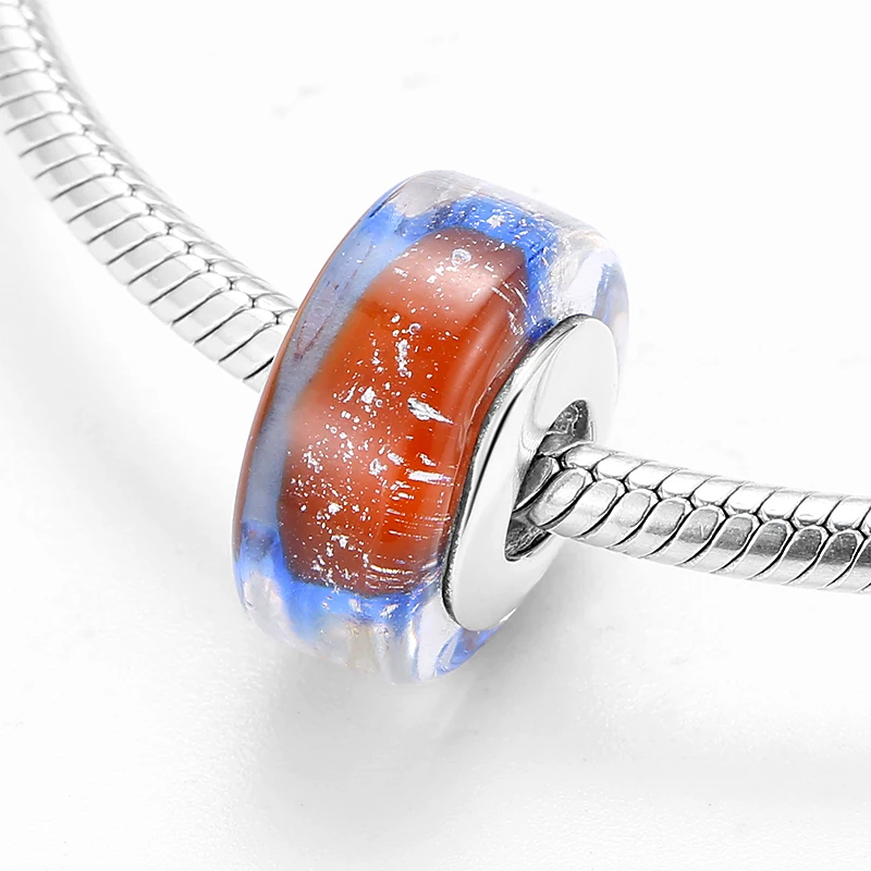 Бусины из серебра 925 пробы с синим и красным муранским стеклом подходят для