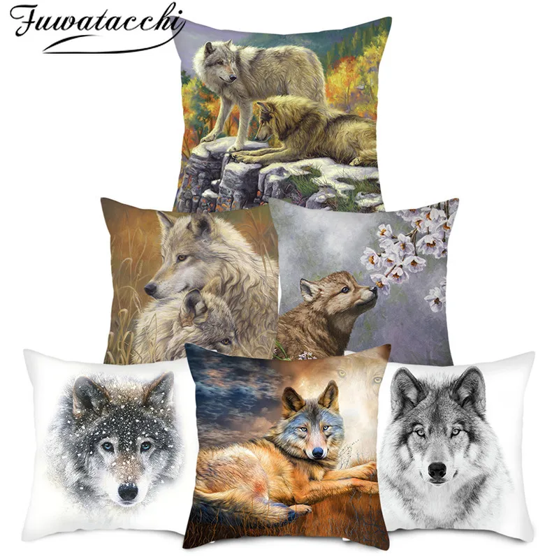 Fuwatacchi дикого волка Животные банные полотенца чехол волков Фото для подушки