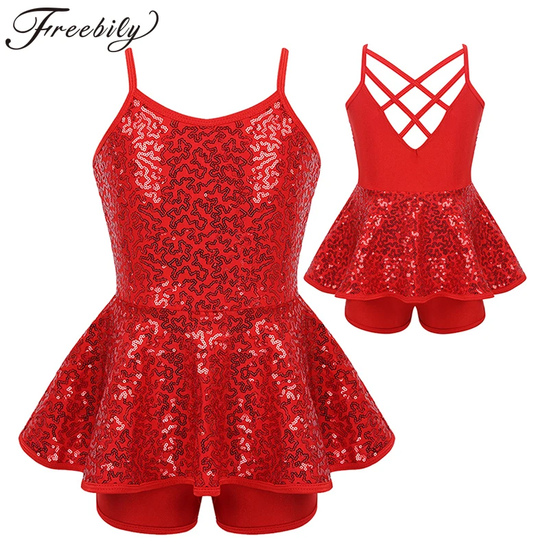 Детский танцевальный костюм без рукавов блестящий гимнастический купальник с