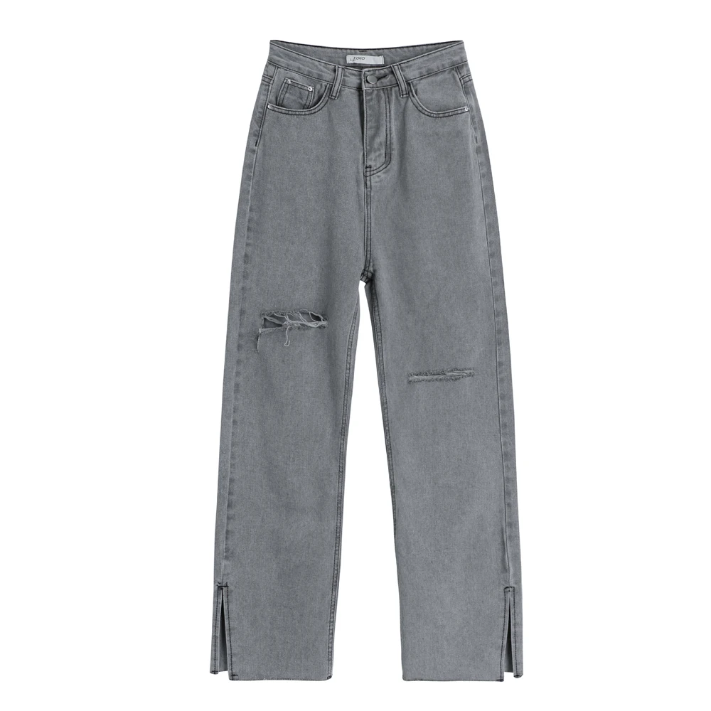 

Will show thin hole in new summer wear high waist pants female han edition loose straight wide-legged pants jeans are female