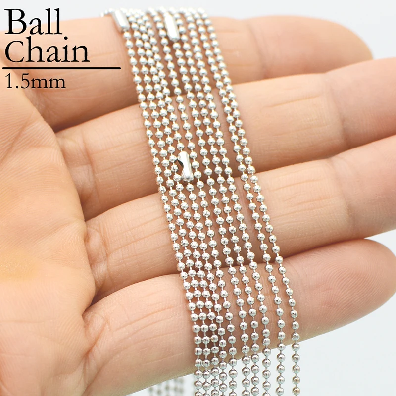 Изящные ожерелья с бусинами 1 5 мм 24 дюйма цепочка шариками 60 см из серебристой