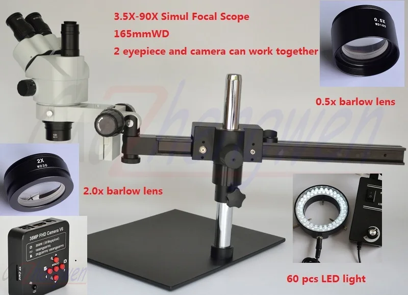 Микроскоп FYSCOPE 38MP HDMI с камерой 3 5x ~ 90X многофокусный Тринокулярный направляющий