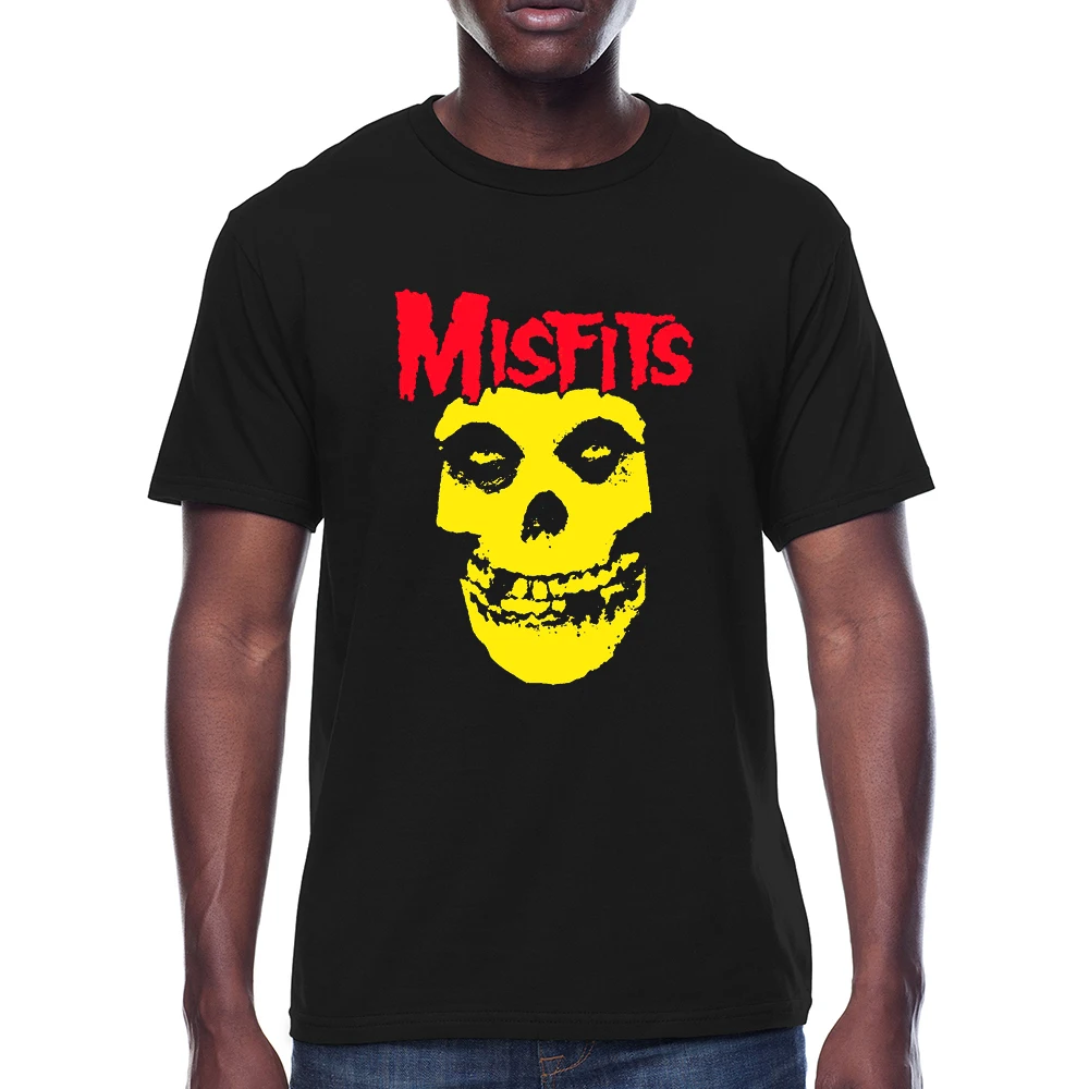 

Misfit Rock Halloween Christmas Silkscreen Black Cotton T-Shirt For Men Skull Print Male Funny Women Tees Tops Large Size XS-3XL