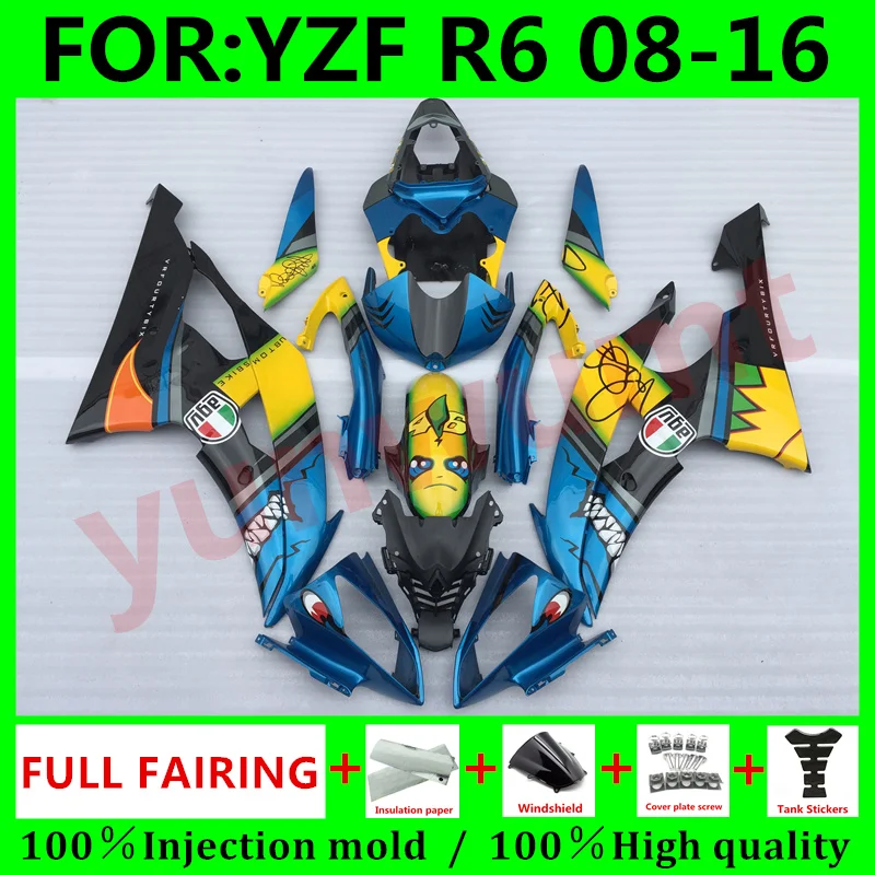 

Комплект обтекателей для мотоцикла и бака для Yamaha YZF R6 2008 2009 10 2011 12 13 15 16 Обтекатели Кузов YZFR6 08 09 11 blue shark