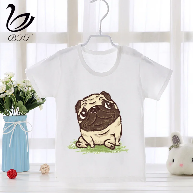 Летние топы для мальчиков и девочек акварельная Футболка с принтом мопса детская