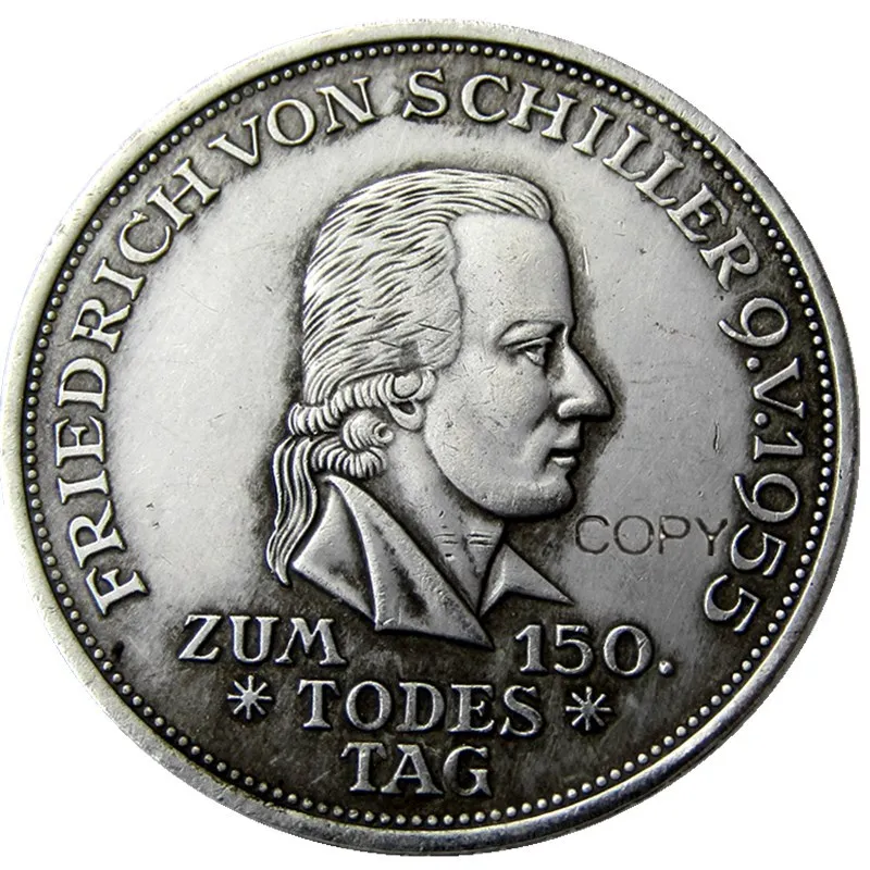 

DE(15), Германия, federland, 5 Mark, 1955 F Посеребренная копировальная монета