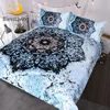 BlessLiving Mandala Bedding Set Black and Blue Duvet Cover Set Floral Printed Bed Cover for Adults Flower Bedclothes Double 1