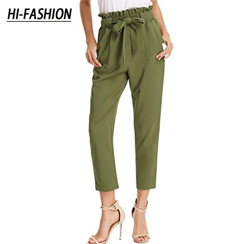 

HI-FASHION Women High Waist Elastic Harem Pants Casual Chffion Ol Lady Ankle Length Capris Trouser Women Clothing Pencil Pants