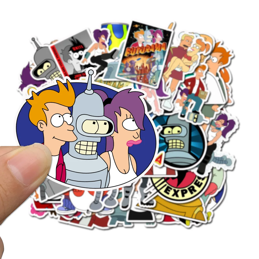 Lote de 10/50 animaciones de dibujos animados para ni&ntilde;os, pegatinas de Futurama, grafiti personalizado, equipaje decorativo, juguetes impermeables-3