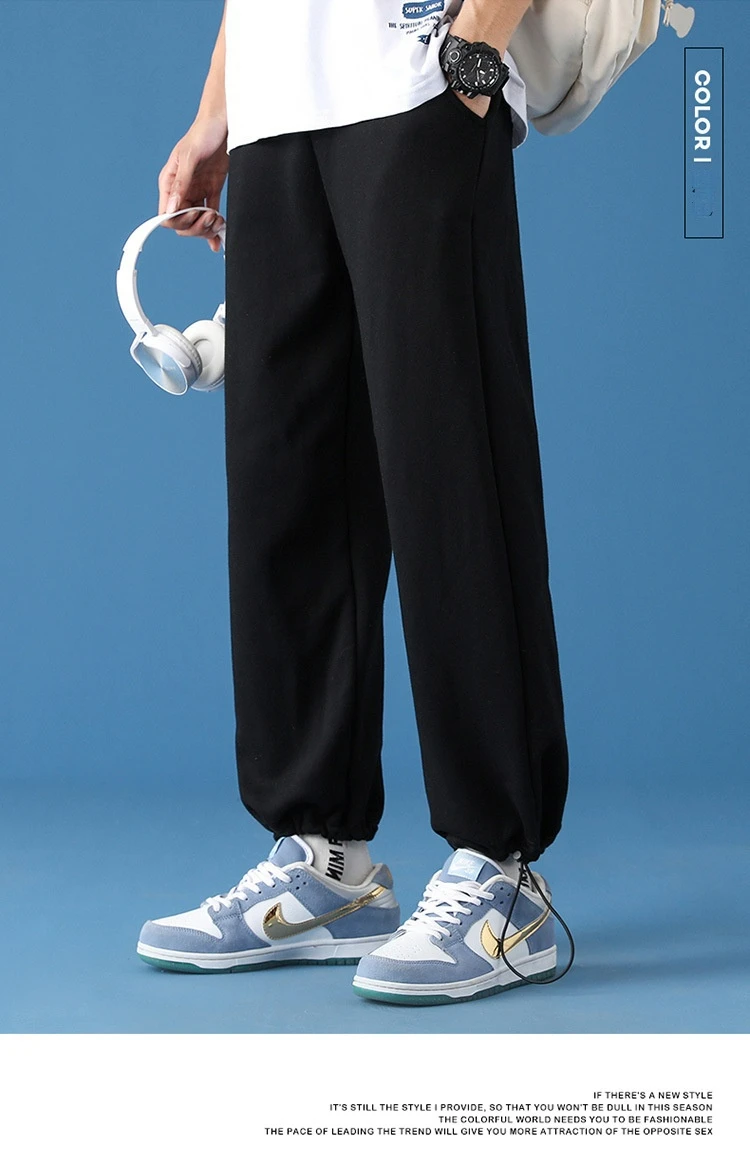 

Sports pants 2021 men's trousers casual pants couple's trousers bundle feet loose solid color men's plus size knitted trousers
