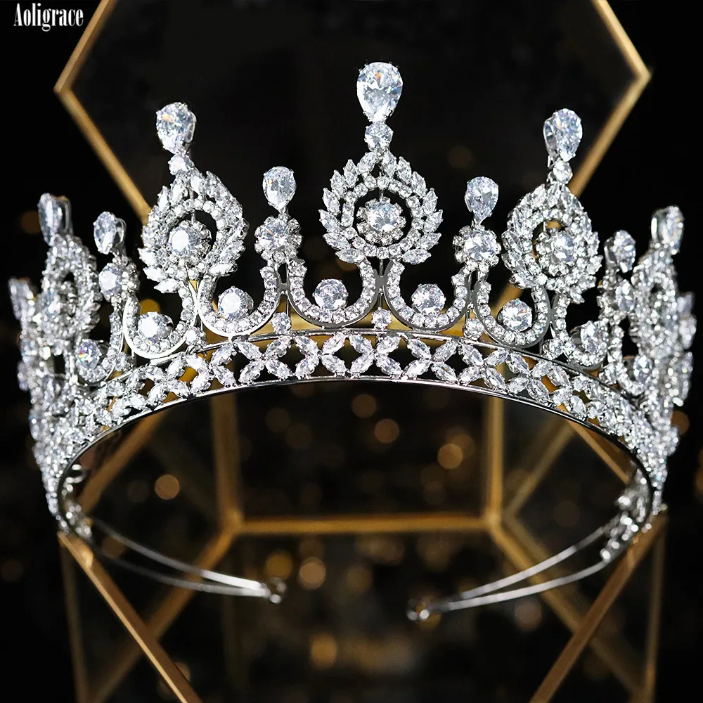 

Crystal Cubic Zirconia Zircon Wedding CZ Pageant Tiaras and Crowns Luxury Tall Princess Bridal Birthday Headpiece Hair Jewelry