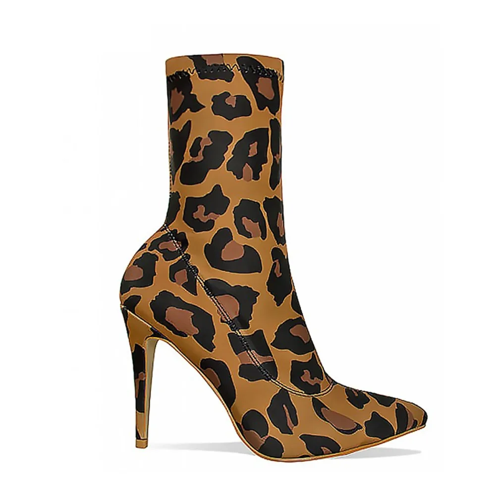 

Sorphio Sexy Girl 2020 Party Dress Women Shoes Zipper Pointed Toe Party Boots Women Leopard Print High Heels Mid Calf Boots