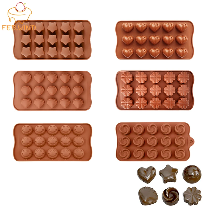 15 Holes Silicone Chocolate Mould Molding Mold Flower/Seashell/Heart Gummy Candy Molds Chocolates Making Supplies 767 | Дом и сад