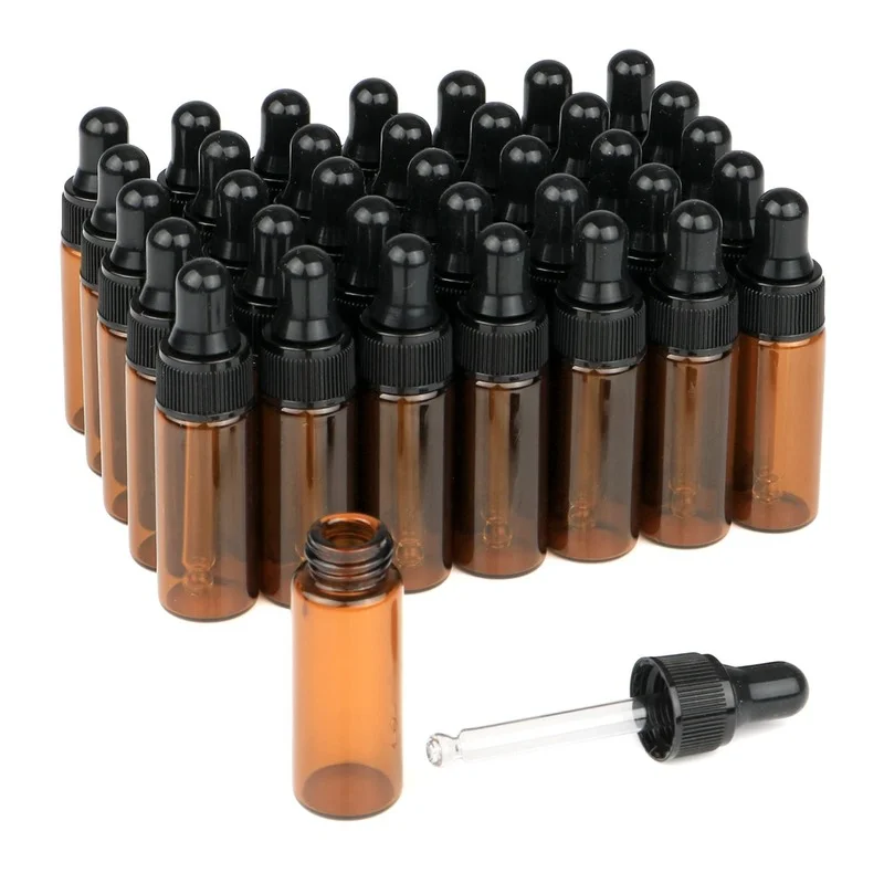 

35pcs 5ml Amber Glass Dropper Bottle Empty Essential Oil Bottles Glass Vials DIY Aromatherapy Perfume Liquid Sample Blends