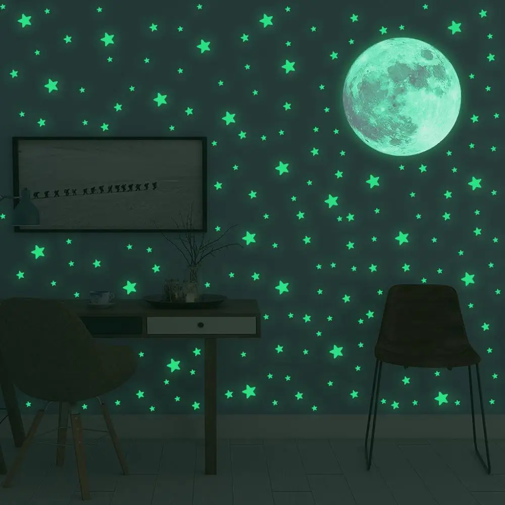 Luminous Wall Sticker 3D Bubble Stars Moon Dots Self-adhesive Fluorescent Glow In the dark on Wall Stickers for Kids Room Decal