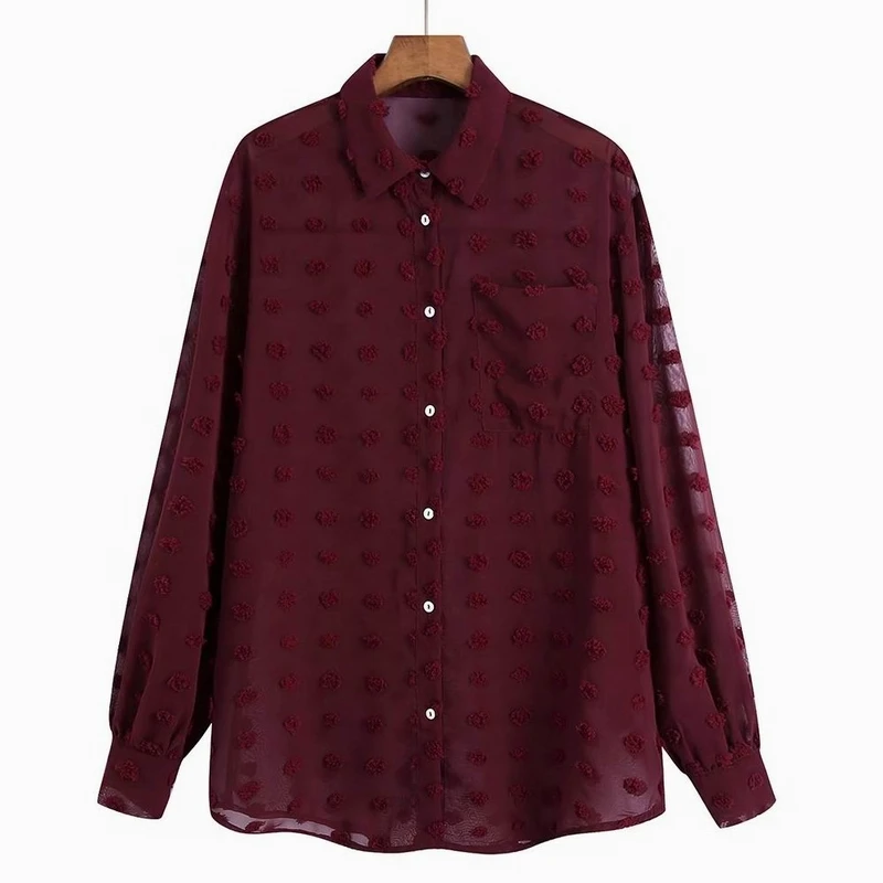 

Women Long Sleeve Shirt Spring 2022 New Fashion Embroidery Dot Pattern Blouse Modern Lady Casual Top Clothes