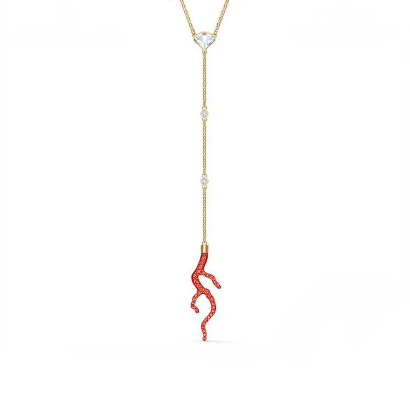 

SWA 1:1 Women Necklace Y-Shaped Red Coral Romantic Clavicle Chain for Girlfriend Gift