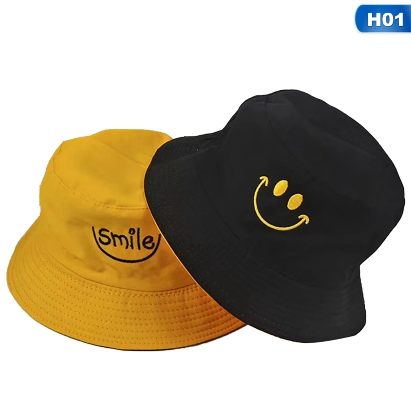 SMILE Bucket Hat Double Sided Smiling face Unisex Fashion Bob Cap Hip Hop Gorro Men Summer | Аксессуары для одежды