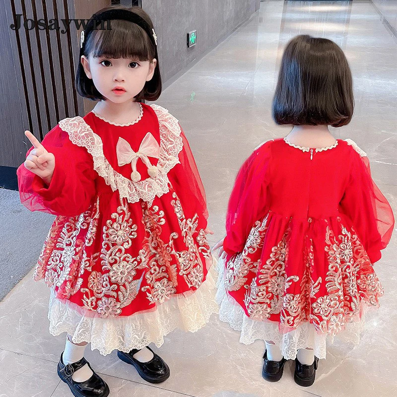 

Children Spring Autumn Kids Cospaly Dresses Long Sleeve Wedding Dress Girl Ball Gown Lolita Cute Formal Princess Party Vestidos
