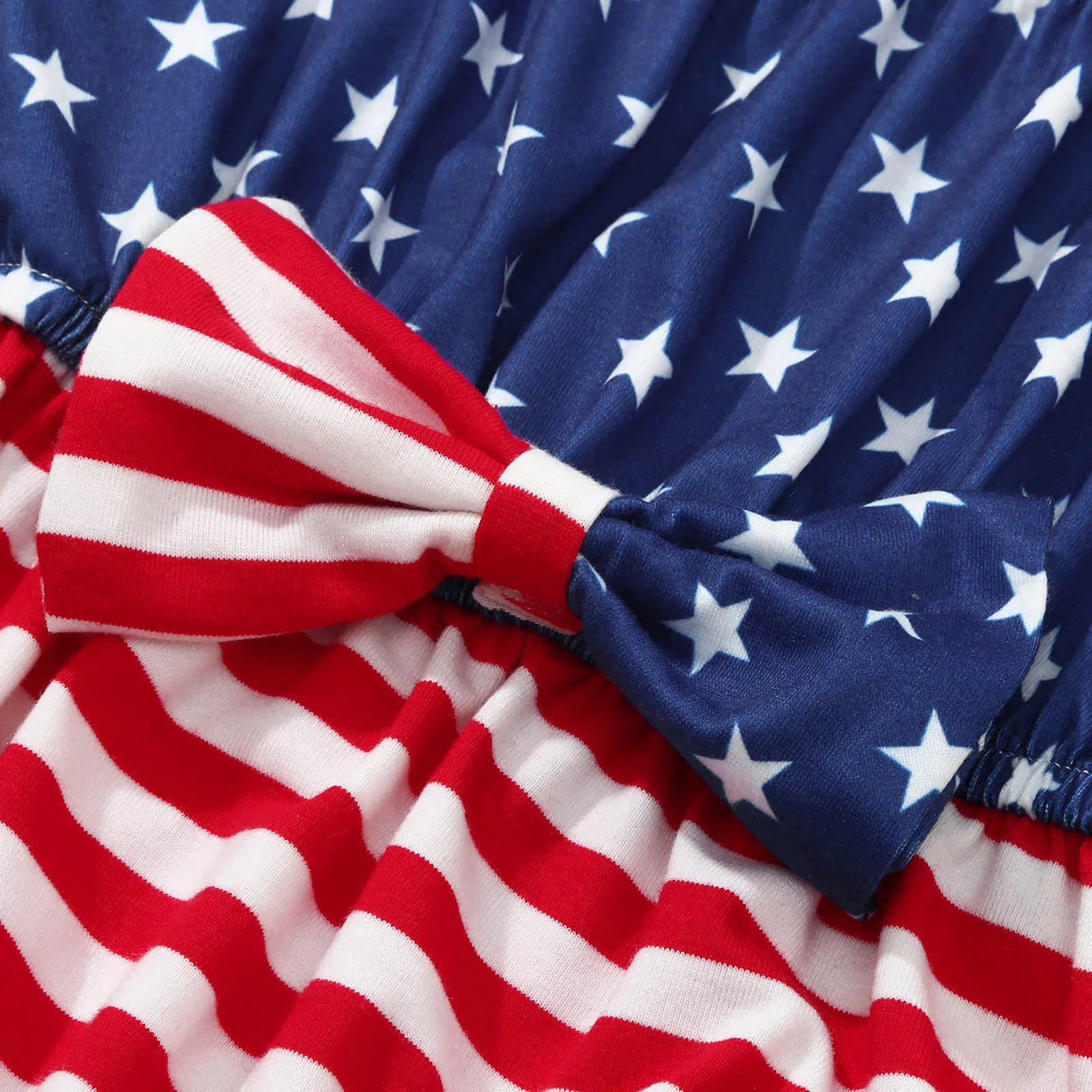 

Infant Baby 4th-of-july Stars Bodysuit Flying Sleeve Tassel Striped Printed Bowknot Romper Bodysuit