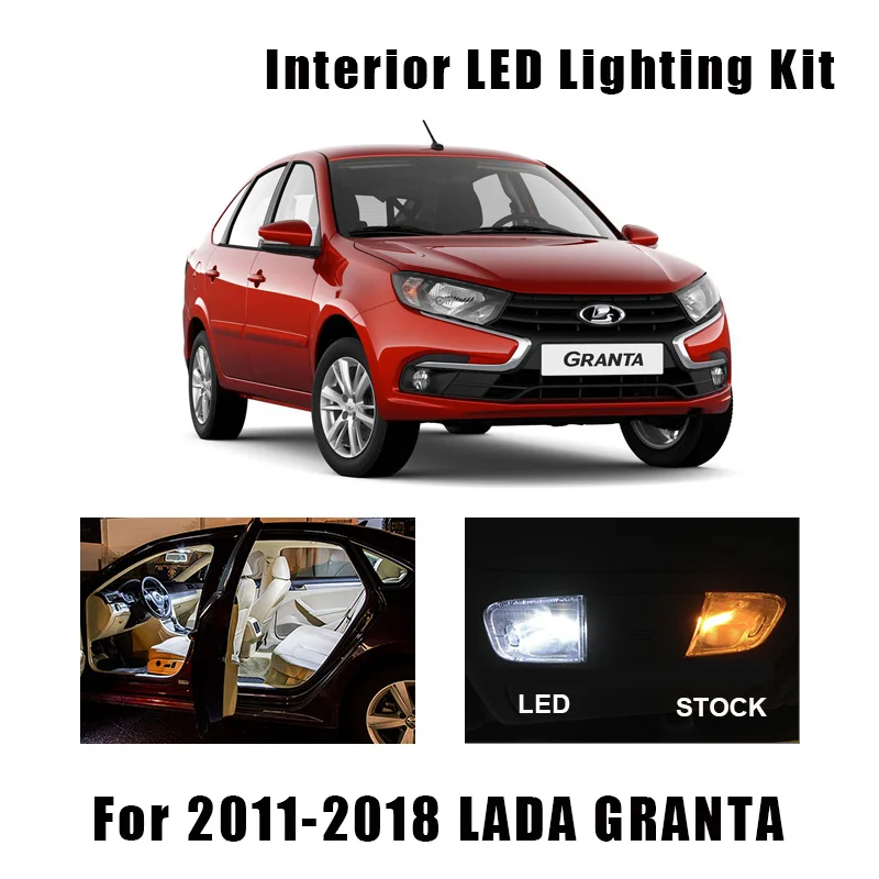 

10 Bulbs White Canbus Error Free LED Interior Reading Dome Map Light Kit For 2011-2018 LADA GRANTA Trunk License Plate Lamp