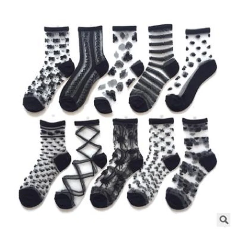 20 PCS = 10 pairs Fishnet Summer Socks Mixed Fiber Transparent Stretch Elasticity Ankle Net Yarn Thin Women Cool Socks