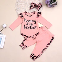 newborn infant baby clothing 3pcs set litter print outfit leopard long short romperlong pantsheadband baby clothes outfit d30