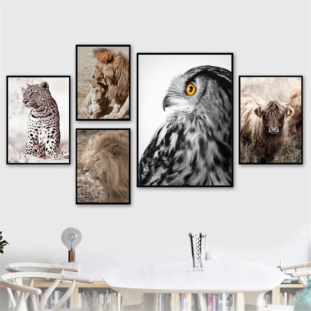 

Скандинавский рисунок диких животных, живопись, сова, лев, леопард, холст, плакаты и принты, скандинавский рисунок на стену, картины для гост...