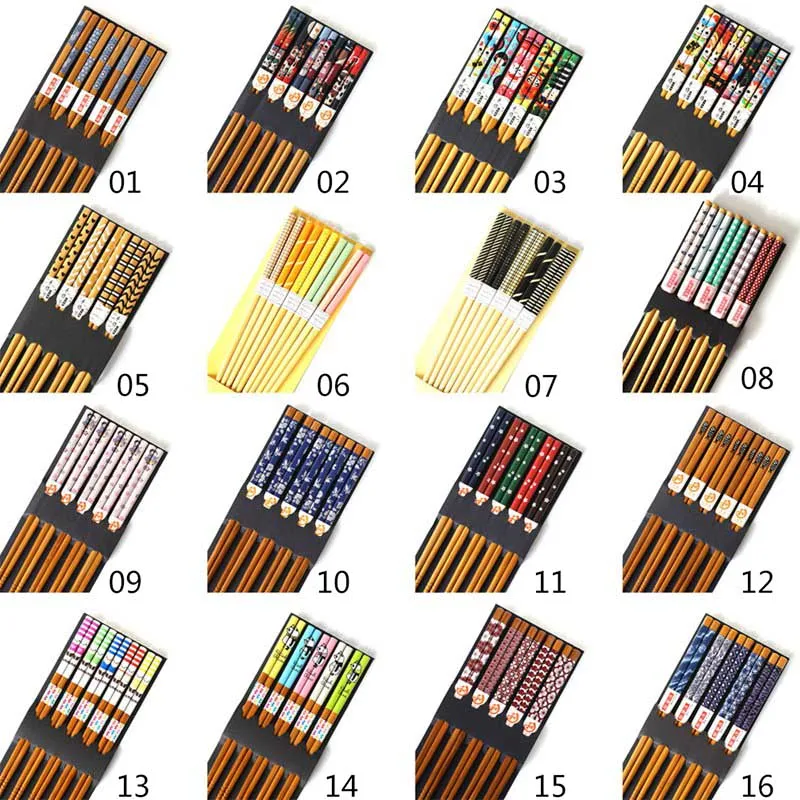 

5 Pairs Natural Bamboo Food Chopsticks Reusable Crockery Sushi Chop Japanese Chopstick Environmentally Friendly Food Sticks