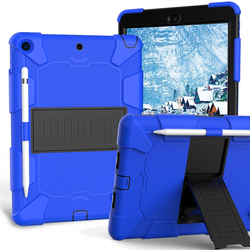Прочный силиконовый чехол с подставкой и карандашом для iPad 10,2 7-го поколения, противоударный защитный чехол+ ручка
