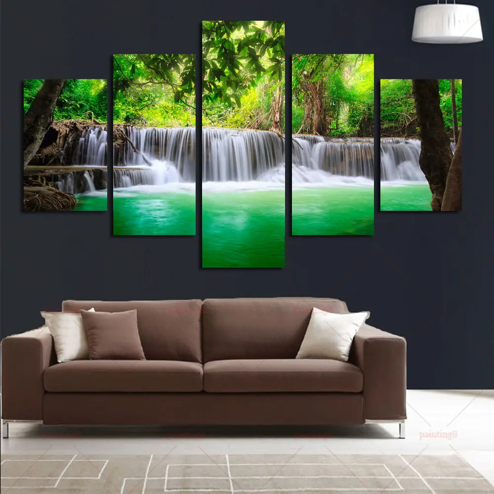 

5PCS Natural Landscape Mural HD Printing Waterfall Photo Poster Living Room Office Corridor Home Decoration Without Frame