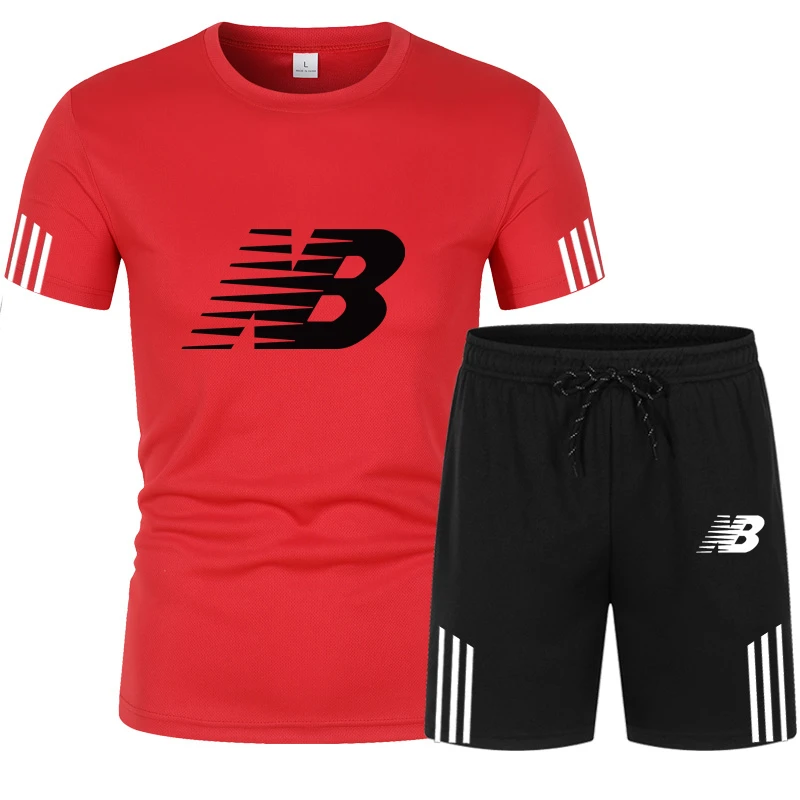 

2021 Summer Brand Men's NB Sports Shirt Pants Summer Men's Cotton T-Shirt + Shorts Casual Wear Sportswear Men's Clothing