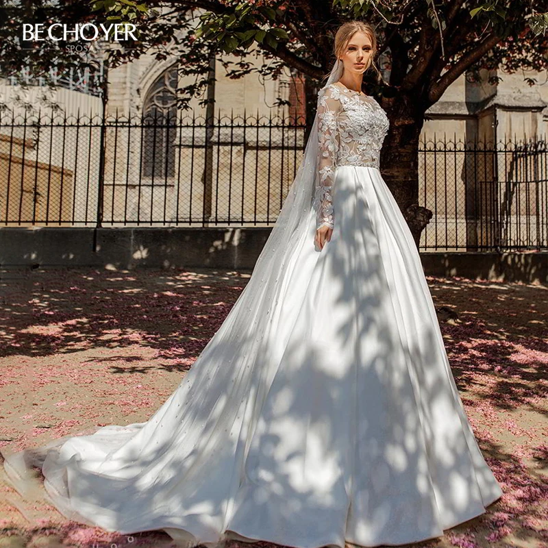 Vestido de Noiva кружевное свадебное платье трапециевидной формы с длинным рукавом