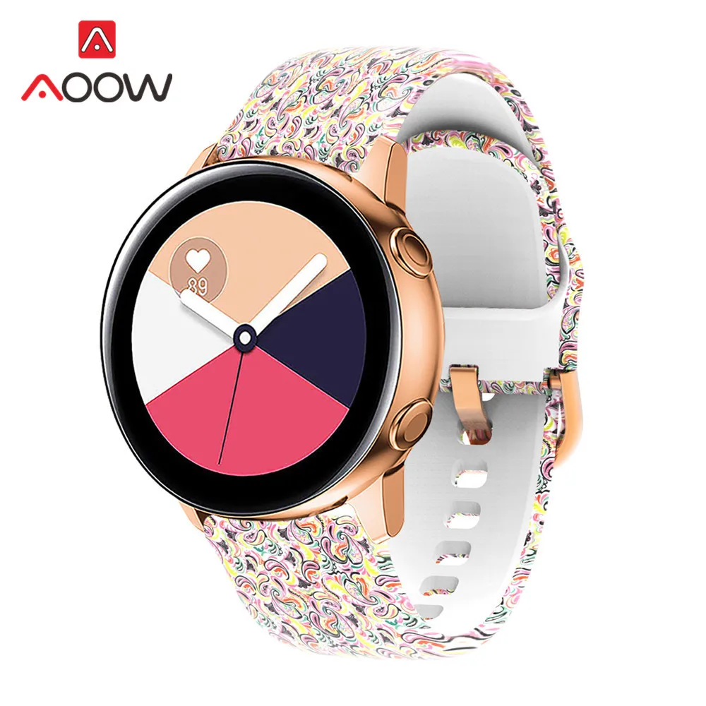 20 мм силиконовый ремешок для часов с принтом для samsung Galaxy Watch Active 42 мм gear Sport S2 Garmin Amazfit браслет ремешок Correa